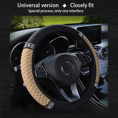 Microfiber Leather Steering Wheel Cover with Anti-Slip Lining Universal Car Accessory for Steering Wheel with a Diameter of 14.5-15 inch (Beige)