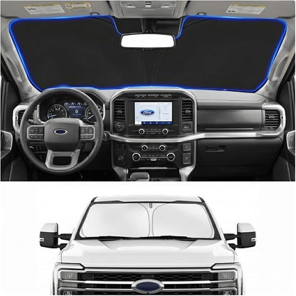Windshield Sun Shade for Ford Super Duty F250 F350 F450 F550 2017-2026 | Custom Fit Windshield Cover, Blocks UV Rays, Double-Layer Heat Shield, Durable Frame, Easy Fold & Storage