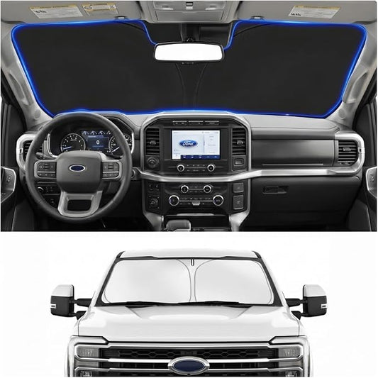Windshield Sun Shade for Ford Super Duty F250 F350 F450 F550 2017-2026 | Custom Fit Windshield Cover, Blocks UV Rays, Double-Layer Heat Shield, Durable Frame, Easy Fold & Storage