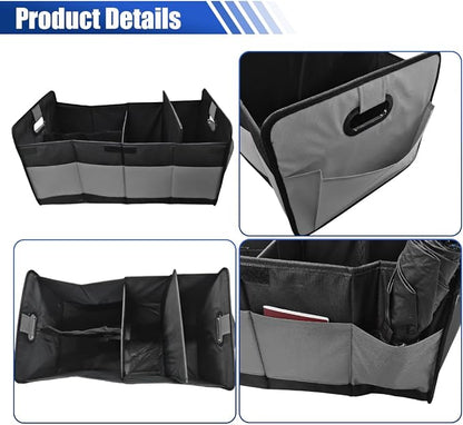 Car Trunk Organizer, Large Capacity Oxford Cloth Car Storage Box, Collapsible Multi-Compartment Organization Container, Waterproof Auto Interior Storage Accessories (Gray)
