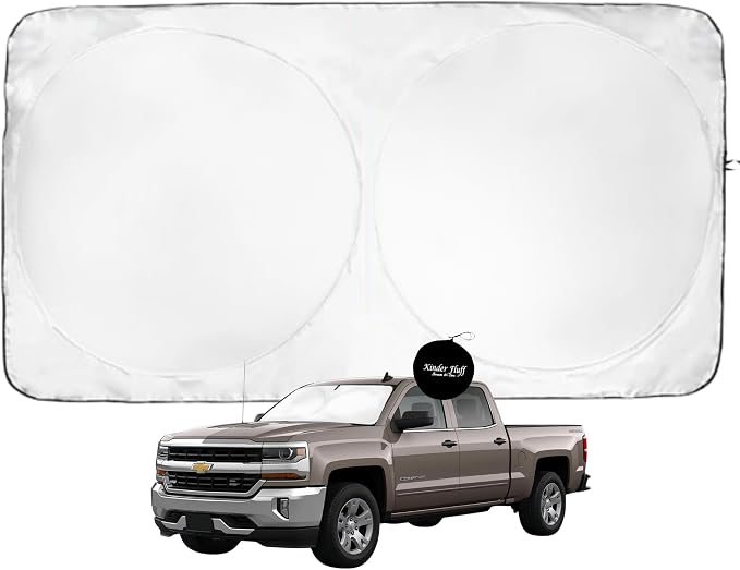 Windshield Sun Shade | Compatible for Chevrolet Silverado (2014-2019) | Certified 99.87% UVB & 99.02% UVA Car Sun Shade. Award Winning Sunshade - Patented Technology | Car Shades by Kinder Fluff