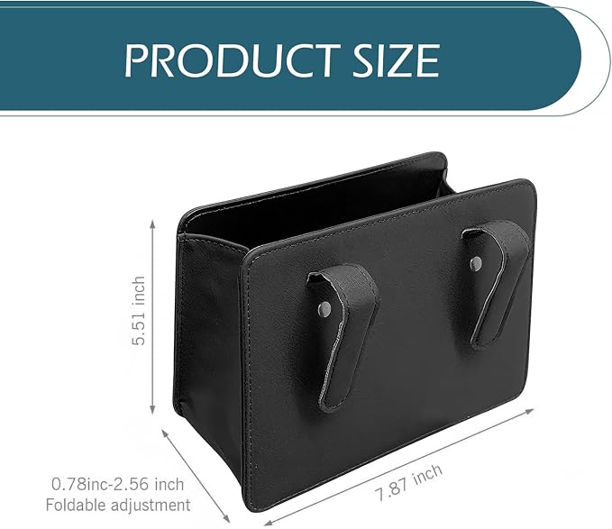 Car Trash Can, Leather Vehicle Trash Bin with 1 Roll Trash Bag, Mini Foldable Seat Back Hanging Storage Bag Container, Waterproof Car Door Storage Box, Universal for Most Cars (Black)