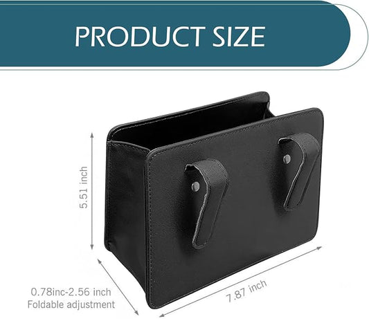 Car Trash Can, Leather Vehicle Trash Bin with 1 Roll Trash Bag, Mini Foldable Seat Back Hanging Storage Bag Container, Waterproof Car Door Storage Box, Universal for Most Cars (Black)