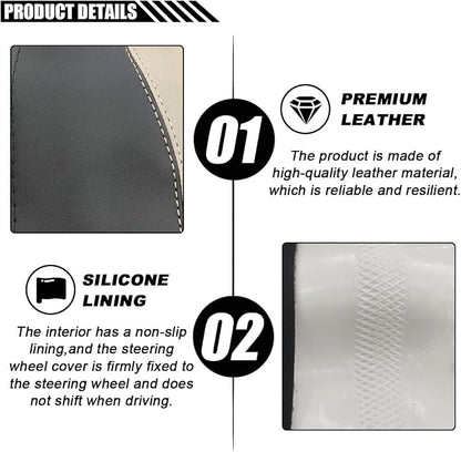 LAINLOY 14.5"-15" Car Steering Wheel Cover, Microfiber Leather Cover, Anti-Slip Breathable Steering Wheel Decoration, Universal Steering Wheel Accessories for Diverse Cars (Beige)