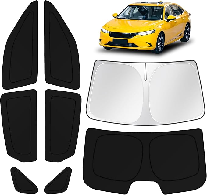 KUST Car Window Shades for Honda Civic 2022-2025 2026 Windshield Sun Shade Side Window Cover UV Block Privacy Protection Accessories for Camping Blackout Rear Back Full Set 8PCS