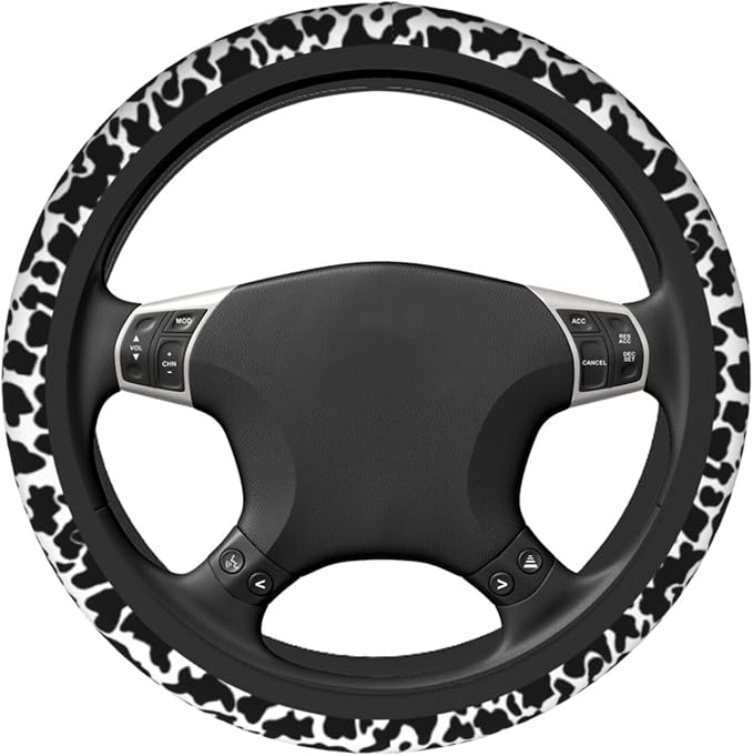 Cow Print Steering Wheel Cover - 15 Inch, Anti-Slip, Breathable Universal Car Steering Wheel Protector - Auto Accessory for Women & Men