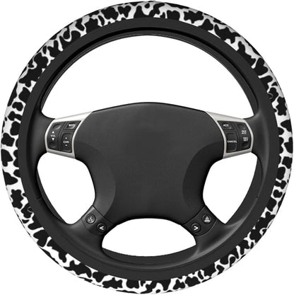 Cow Print Steering Wheel Cover - 15 Inch, Anti-Slip, Breathable Universal Car Steering Wheel Protector - Auto Accessory for Women & Men