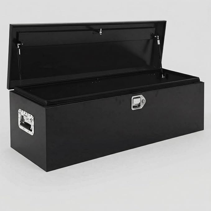 Heavy Duty Steel Metal Tool Box 39" for Truck Bed, Locking Plate Crossbed Storage Chest with Gas-Strut Assisted Lid, Weather-Resistant Truck Bed Tool Box for Pickup, Trailer, RV