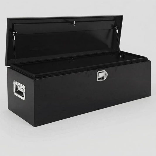 Heavy Duty Steel Metal Tool Box 20" for Truck Bed, Locking Plate Crossbed Storage Chest with Gas-Strut Assisted Lid, Weather-Resistant Truck Bed Tool Box for Pickup, Trailer, RV