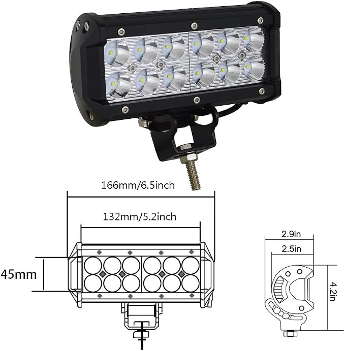 Willpower 7 inch 2x36W Spot LED Work Light Bar Driving Lamp 12V 24V for Jeep Truck Car ATV SUV 4X4 Truck