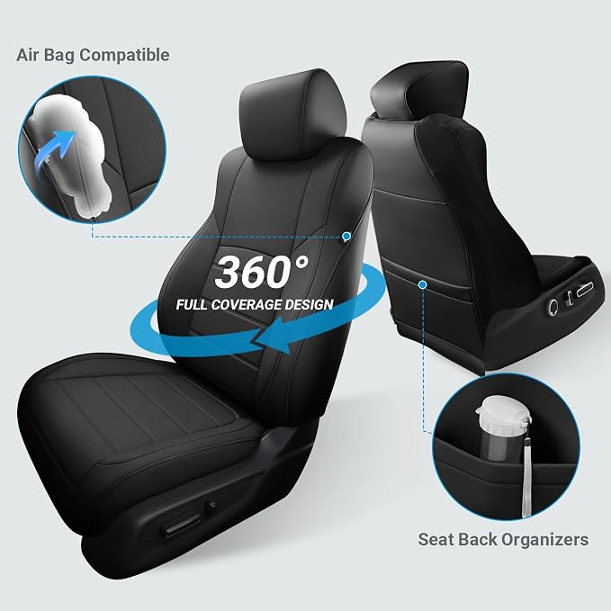 Custom for Honda Accord Seat Covers 2018 2019 2020 2021 2022 LX, Faux Leather Car Seats Cover Full Set (Rear Solid Folding backrest) - Black