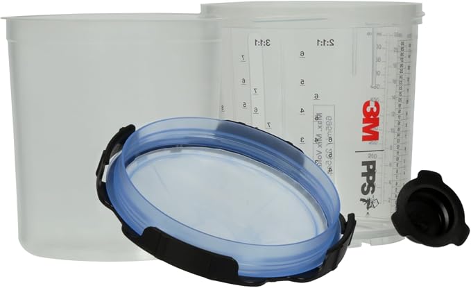3M PPS 2.0 Spray Gun Cup, Lids and Liners Kit, 26301, Standard, 22 Ounces, 125-Micron Filter, Use for Cars, Furniture, House and More, 1 Paint Cup, 50 Disposable Lids and Liners, 32 Sealing Plugs