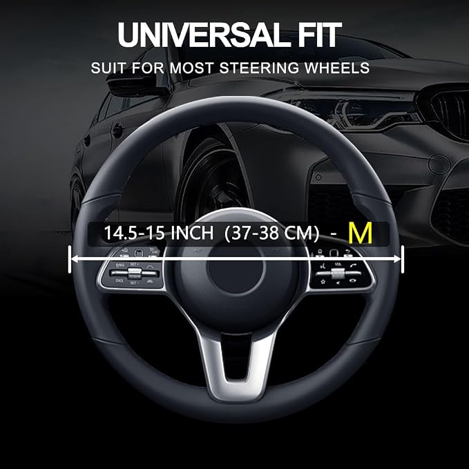 Leather Car Steering Wheel Cover, Non-Slip Car Wheel Cover Protector Breathable Microfiber Leather Universal Fit for Most Cars(Grey)