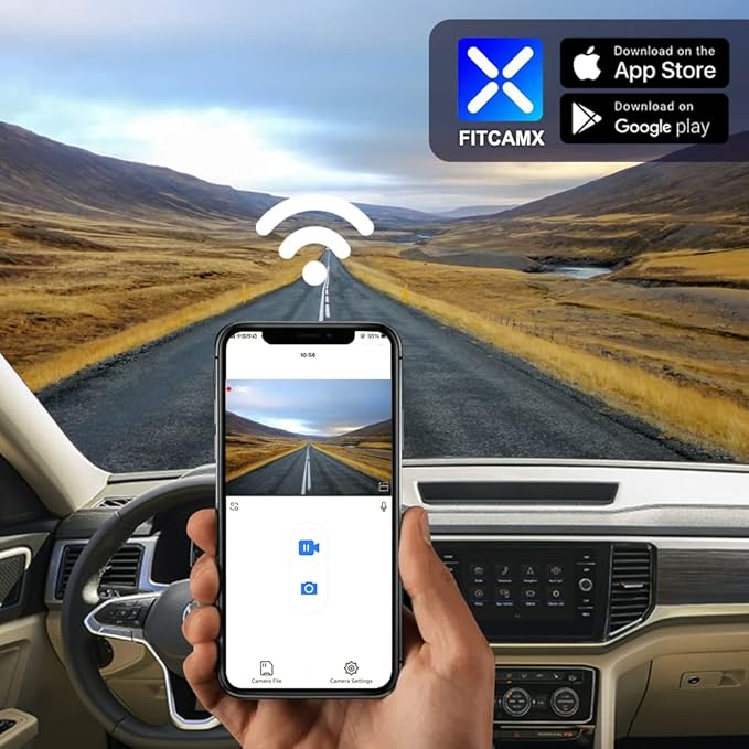 Fitcamx Front 4K+Rear 1080P Dash Cam Adapts for Volkswagen Atlas 2018-2026 (Model A/Narrow Rear End) & Atlas Cross Sport 2020-2026, OEM Look, Dual Loop Recording, WiFi & APP, Parking Mode, 128GB Card