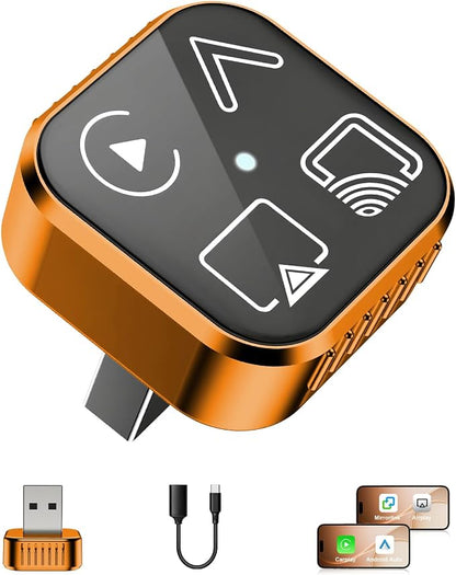 4-in-1 Mini Wireless CarPlay & Android Auto Adapter Support AirPlay/MirrorLink, Convert Wired to Wireless, Auto-Connect for Daily Commute, 5.8GHz Stable Connection, Plug & Play Dongle, Orange