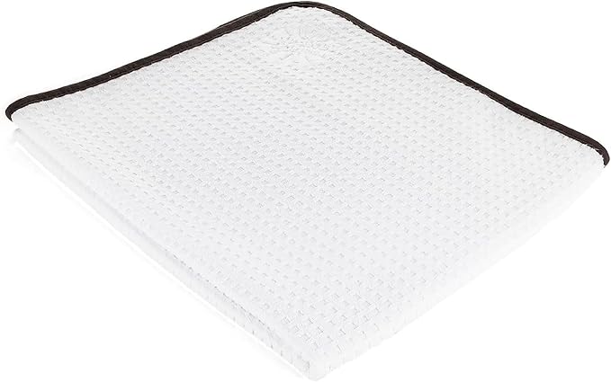 The Rag Company Dry Me A River, Professional Korean 70/30 Blend Microfiber Waffle-Weave Drying & Detailing Towels, Soft Suede Edges, 390 GSM, 26x59 Inches, White, 1-Pack