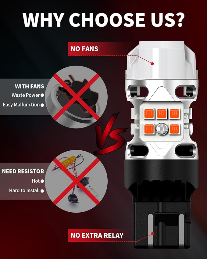 LASFIT 7440 LED Bulb Anti Hyper Flash Canbus 7443 Front or Rear Turn Signal Light 7444na 7441 7444 7440NA W21W WY21W Bulbs No Load Resistor Need, Upgraded Amber (Pack of 2)