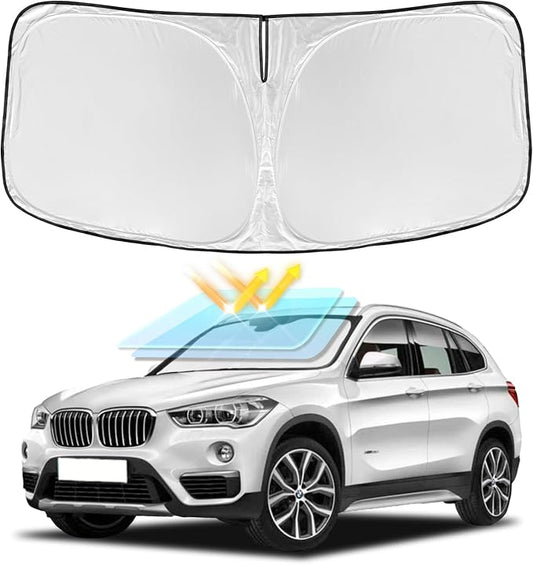 for BMW X1 F48 U11 2016-2022 Windshield Sun Shade - 4 Layers Car Sunshades for Front Windows Shade Cover Custom Fit X1 F48 U11 Sun Visor 250T Retractable Shade Blocks UV Rays Car Accessories