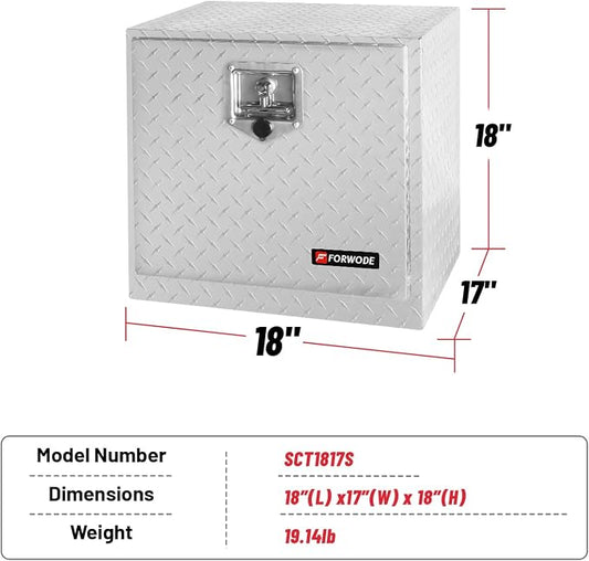 FORWODE 18x17x18 Inch Underbody Truck Tool Box Aluminum Trailer Tool Box with Lock & Foldable T-Handle Waterproof Truck Storage Box for Pickup Truck, Trailer, RV, ATV, Indoor（SILVER）