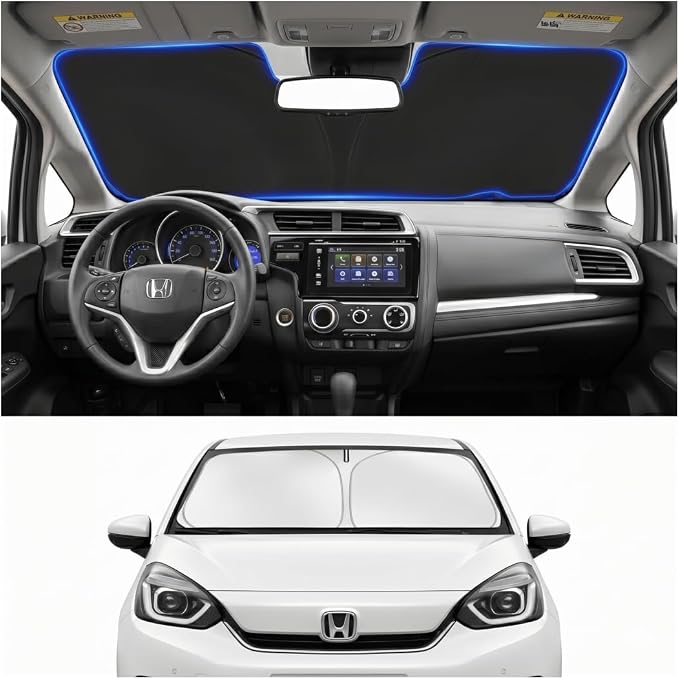 Custom Fit Windshield Sun Shade for Honda Fit 2007-2026 | Custom Fit Windshield Cover, Blocks UV Rays, Double-Layer Heat Shield, Durable Frame, Easy Fold & Storage
