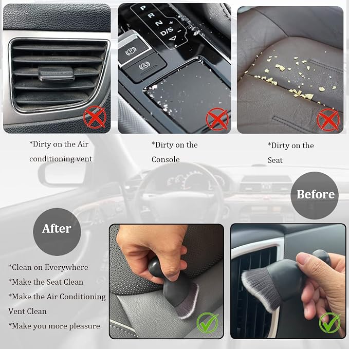 Car Interior Detailing Brush 1PC,Car Brushes for Detailing Interior,Soft Car Detailing Brush,Universal Car Brush Tool(Black+White)