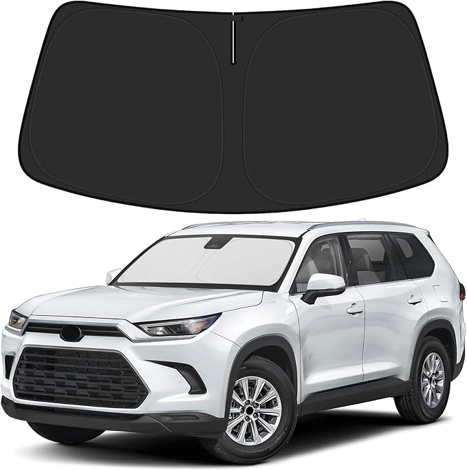 BIBLOZ Windshield Sun Shade Compatible with Toyota Grand Highlander (Not for Hybrid Model) 2024 2025 2026, LE, XLE, Limited, Platinum Accessories PET Sunshade Keeps The Car Cool Inside