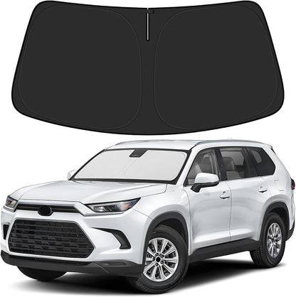 BIBLOZ Windshield Sun Shade Compatible with Toyota Grand Highlander (Not for Hybrid Model) 2024 2025 2026, LE, XLE, Limited, Platinum Accessories PET Sunshade Keeps The Car Cool Inside