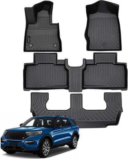 Auxko All Weather Floor Mats Fits for Ford Explorer 2026 2025-2020 7 Seat Full Set TPE Rubber Liners Set All Season Guard Odorless Anti-Slip Floor Mats for 1st & 2nd & 3rd Row