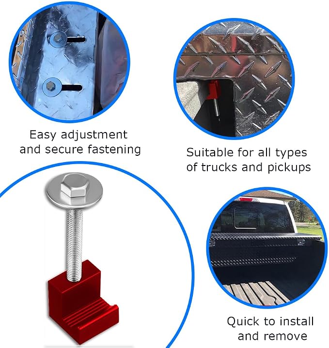 4PCS Truck Tool Box Mounting Kit, Truck Box Hooks, J Hook Truck Crossover Tool Boxes for Bed of Truck Aluminum Pickup Toolbox Rail Mounting Kit for Fix Tool Boxes Tie Downs Comes With Fastening Nuts