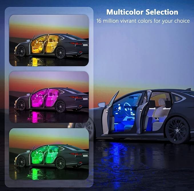 Car LED Strip Light, EJ's SUPER CAR 4pcs 48 LED Multi-Color Car Interior Lights Under Dash Lighting Waterproof Kit with Multi-Mode Change and Wireless Remote Control, Car Charger Included,DC 12V
