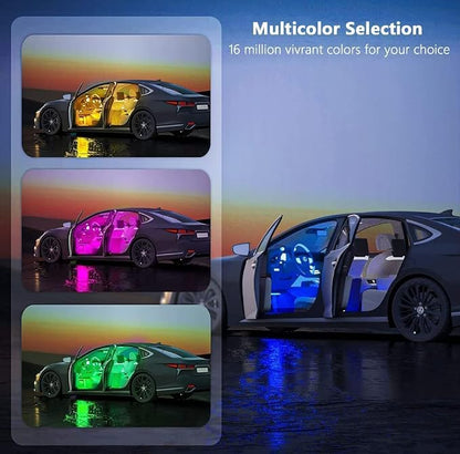 Car LED Strip Light, EJ's SUPER CAR 4pcs 48 LED Multi-Color Car Interior Lights Under Dash Lighting Waterproof Kit with Multi-Mode Change and Wireless Remote Control, Car Charger Included,DC 12V