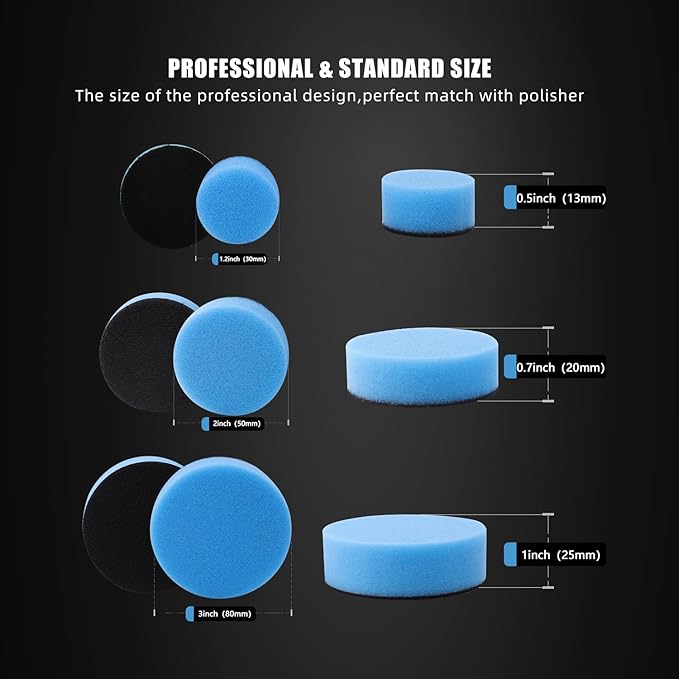 Car Foam Drill Polishing Pad Kit, 44Pcs 1inch 2inch 3inch Detail Polishing Buffing Pad Mix Size Car Detailing Kit with 5/8-11 Thread Backing pad & Adapters for Buffer Polisher Polishing, Buffing