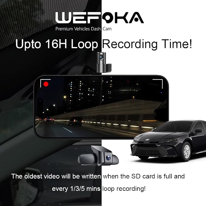 4K Dash Cam Suitable for Toyota Camry 2025-2026 LE SE XLE XSE Nightshade (HD2-06090), OEM Factory Look, UHD 2160P Video, Built-in WiFi & APP, Loop Recording, G-Sensor, Plug & Play, 128GB Card