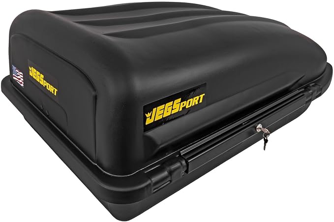 JEGS Rooftop Cargo Carrier for Car Storage - Small Roof Rack Cargo Carrier - Heavy Duty Weatherproof Storage - Made in USA - 10 Cubic Ft - 110 Lb Capacity - Zero Tool Easy Assembly - Aero Design