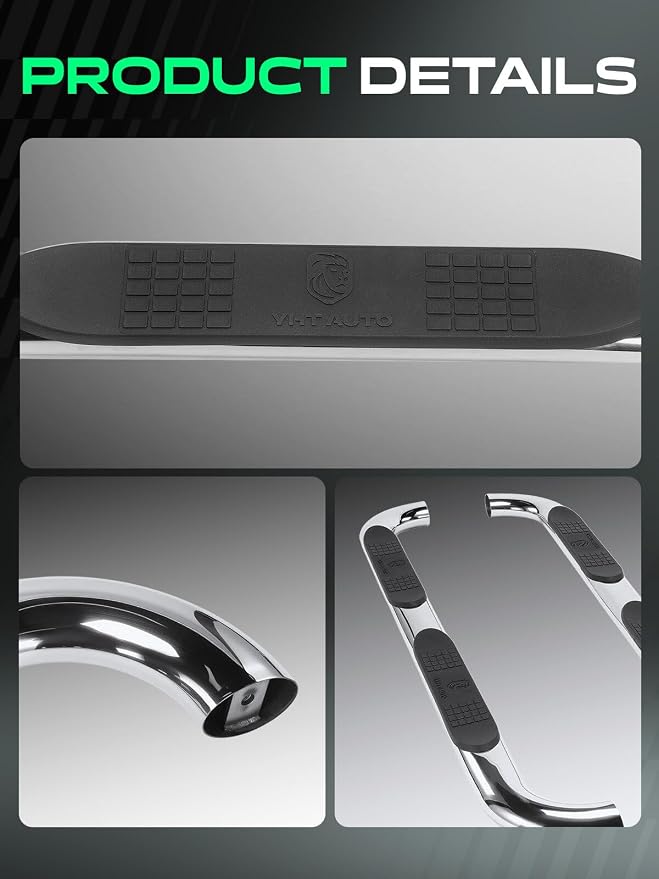 YHTAUTO 4 Inch Running Boards Side Steps Fit Ford F-150 2015-2026, F350/250/450/550 Super Duty 2017-2026 (Extended Cab/Super Cab) Oval Bent Ends Stainless Steel Polished Chrome, Truck Side Step Rails