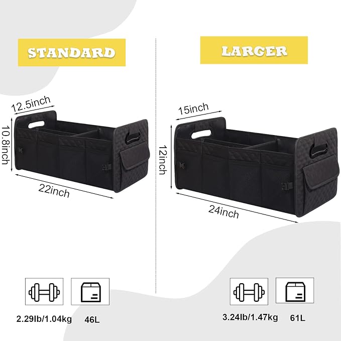 JiatuA Car Trunk Organizer for SUV, Car Storage Organizer Collapsible Multi Compartment Container Box, Adjustable Car Accessories for Women/Men, Large Black