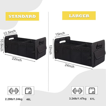 JiatuA Car Trunk Organizer for SUV, Car Storage Organizer Collapsible Multi Compartment Container Box, Adjustable Car Accessories for Women/Men, Large Black