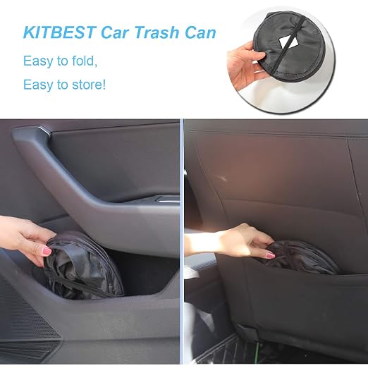 Kitbest (2 Pack Car Trash Can, 1 Gallon Car Garbage Bin Collapsible Pop-up Water Proof Bag Mini Portable Waste Basket Bin, Rubbish Bin (Black)