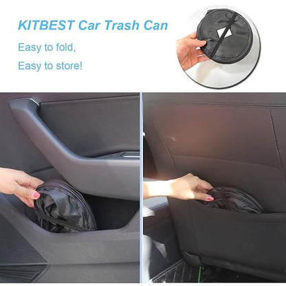 Kitbest (2 Pack Car Trash Can, 1 Gallon Car Garbage Bin Collapsible Pop-up Water Proof Bag Mini Portable Waste Basket Bin, Rubbish Bin (Black)