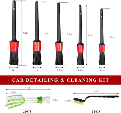 10 PCS Car Detailing Brush Set, Auto Cleaning Kit with Boar Hair & Steel Wire Brushes, A/C Duster, Car Interior Exterior Detailing Kit for Dashboard Engines Leather Wheel