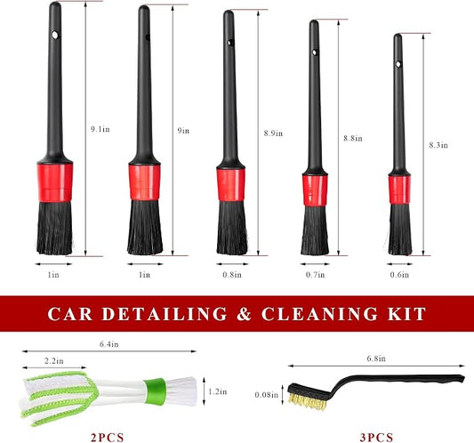 10 PCS Car Detailing Brush Set, Auto Cleaning Kit with Boar Hair & Steel Wire Brushes, A/C Duster, Car Interior Exterior Detailing Kit for Dashboard Engines Leather Wheel