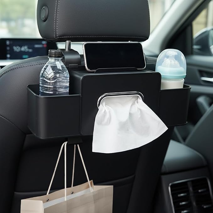 Car Backseat Organizer, Multifunctional Car Seat Back Storage Bag with Cup Phone Holder Tissue Box, Durable Automotive Travel Accessories, Universal for SUV, Sedan, Truck(COLOR:Black)