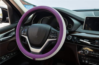 New Diamond Leather Steering Wheel Cover with Bling Bling Crystal Rhinestones, Universal Fit 15 Inch Car Wheel Protector for Women Girls Purple