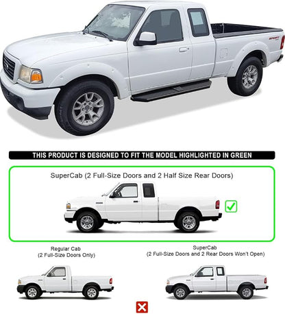 APS Black Stainless Steel Running Boards Style Compatible with Ford Ranger Mazda B-Series 1999-2011 Super Cab 4-Door (Drilling Required) (Side Steps Side Bars) 6in Wide