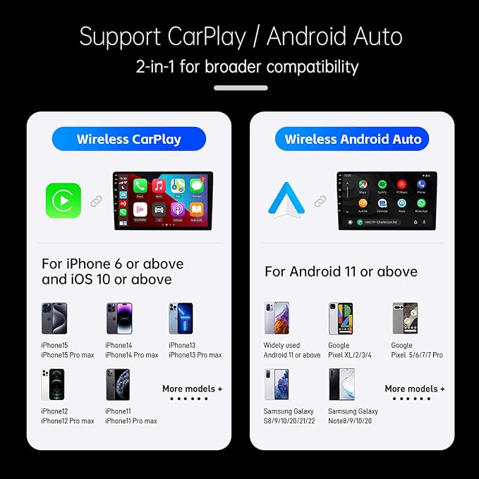 2026 Wireless CarPlay Adapter & Android Auto Wireless Adapter, Universal Plug & Play USB/Type-C, Titanium Alloy Fast Heat Dissipation, LED Music Sync Light, Fits 1000+ Car Models