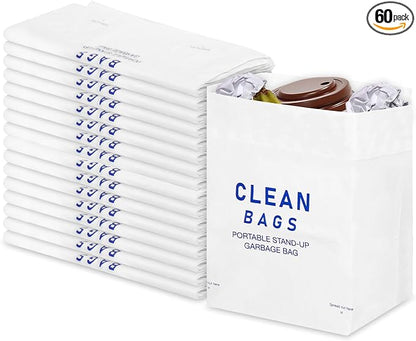 Disposable Cars Trash Bags Standable 60 Pack Car Garbage Bag Self Adhesive travel trash bag for Cars Kitchens Bedrooms Offices Travel and Camping Open Top Cleaning Bags (10.1 * 2.3 * 7.6 in) (60)