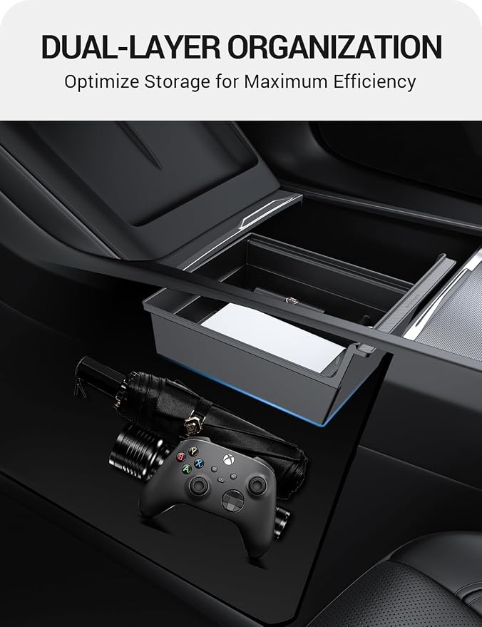 BASENOR 2026 Tesla Model Y Model 3 Center Console Organizer Tray, Cup Holder Armrest Hidden Storage Box for 2025 2026 Model Y Juniper 2024 2025 2026 Tesla 3 Highland