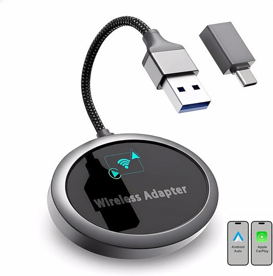 2-in-1 Wireless CarPlay Adapter 2026 for Apple iPhone & Android Auto Adapter, Plug&Play CarPlay Dongle Converter, Fast Auto-Connect,Compact Design Fast Stable Connection with USB/USB-C Port (Grey)