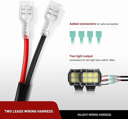 Nilight ZH059 2PCS 4 Inch 18W Spot LED Light Mounting Bracket Horizontal Bar Tube Clamp with Off Road Wiring Harness-2 Leads (Pack of 6)