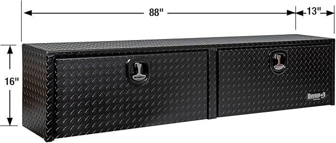 Buyers Products 1721556 Black Aluminum Diamond Tread Topsider Truck Box With Drop Door, 88x13x16 Inch, Weather Resistant, Locking Compression Latch, No Drill Install, Made in USA